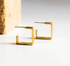 Square Geometric Hoop earring, Brass 22k gold plated, Wholesale earring